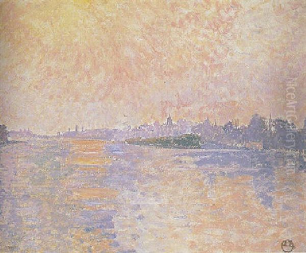 Sunset On The Thames, Chiswick Oil Painting by Lucien Pissarro