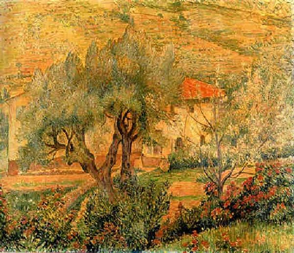 Campagne Orovida, Le Cerisier Oil Painting by Lucien Pissarro