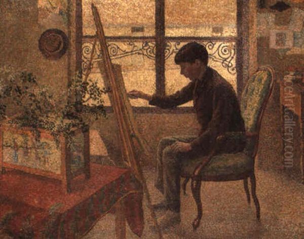 Portrait Of Georges Pissarro In Camille Pissarro's Studio Oil Painting by Lucien Pissarro