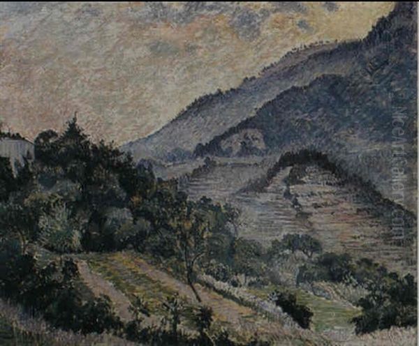 Le Cabanon, Soleil Conchant, Toulon Oil Painting by Lucien Pissarro