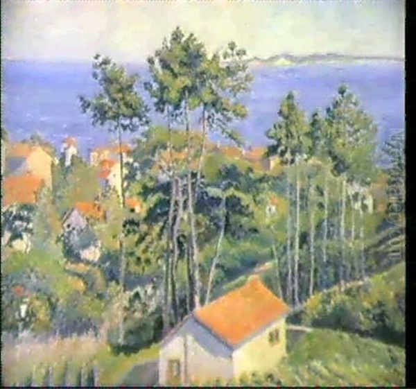 Vue Du Lavandou Avec Mer Bleue Oil Painting by Lucien Pissarro