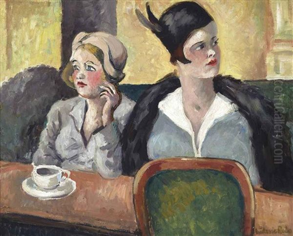 Deux Femmes Au Cafe Oil Painting by Ludovic Rodo Pissarro