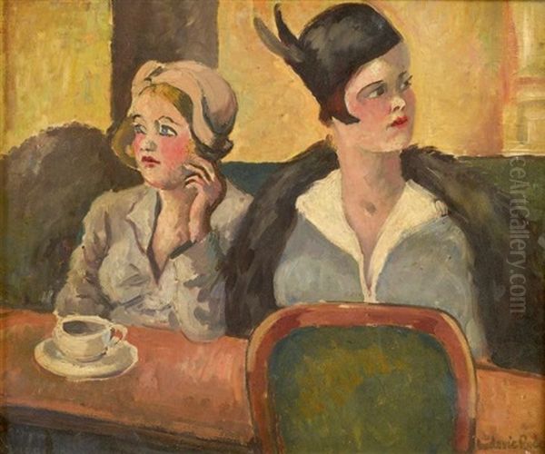 Deux Femmes Au Cafe Oil Painting by Ludovic Rodo Pissarro