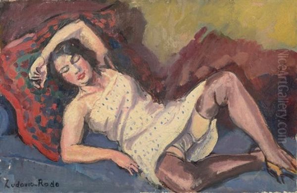 Jeune Femme Sur Le Divan Bleu by Ludovic Rodo Pissarro