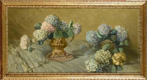 Nature Morte Aux Hortensias Oil Painting by Enrico (Ulrico) Pistilli