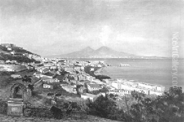 La Baie De Naples Oil Painting by Enrico (Ulrico) Pistilli