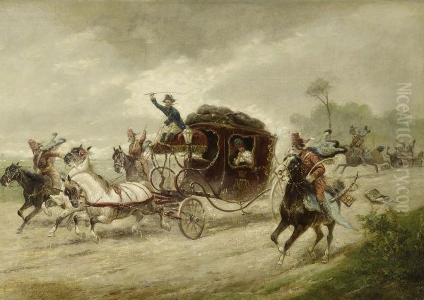 Count Cosel's Arrest At Thesaxon-polish Border Oil Painting by Vladimir Sergeevic Bogdanov