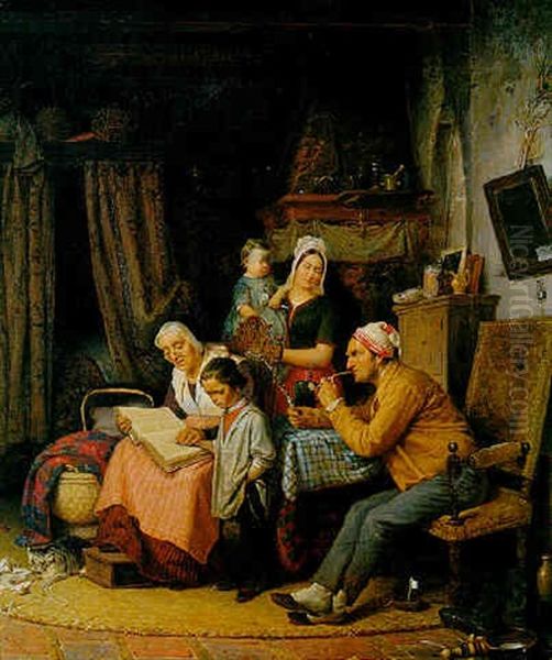 Lesen Lernen. Eine Familienidylle Oil Painting by Eduard Karl Gustav Lebrecht Pistorius