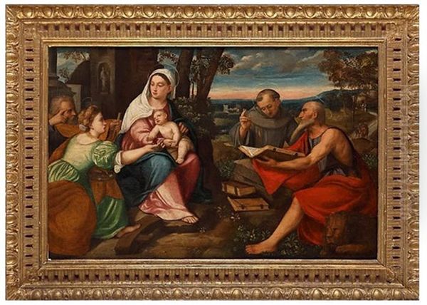 Holy Family With The Saints Jerome, Anthony Of Padua And Catherine Of Alexandria Oil Painting by Bonifazio de Pitati