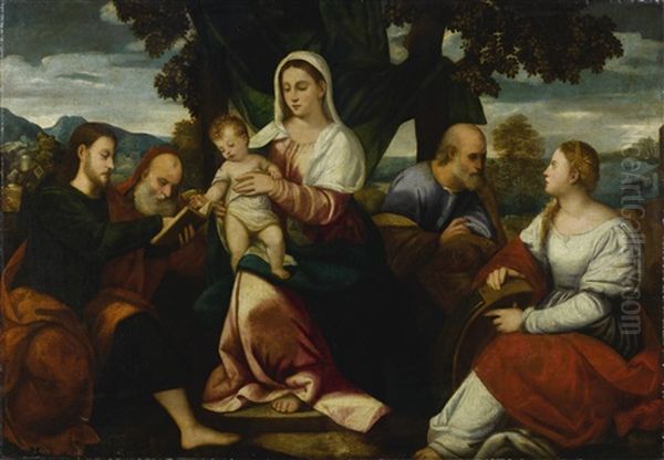 Holy Family With Saints James Major, Jerome And Catherine Of Alexandria Oil Painting by Bonifazio de Pitati