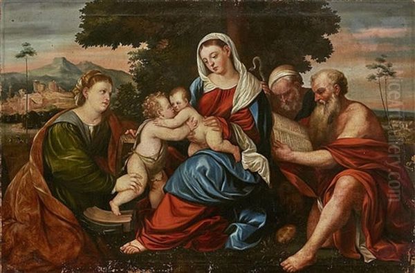 The Virgin With Child, John The Baptist, St. Catherine And St. Hieronymus by Bonifazio de Pitati