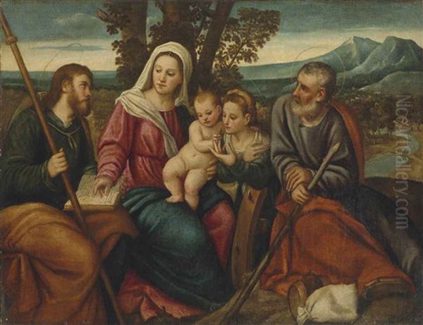 The Holy Family With Saints Catherine Of Alexandria And James The Greater Oil Painting by Bonifazio de Pitati