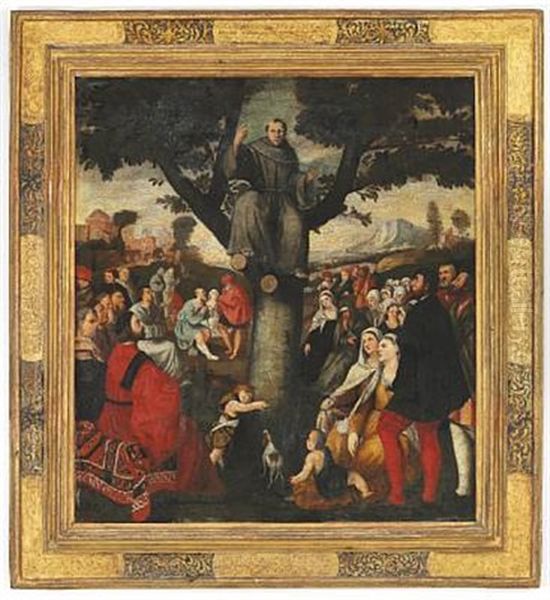 Saint Anthony Of Padua Is Preaching Sitting In A Walnut Tree Oil Painting by Bonifazio de Pitati