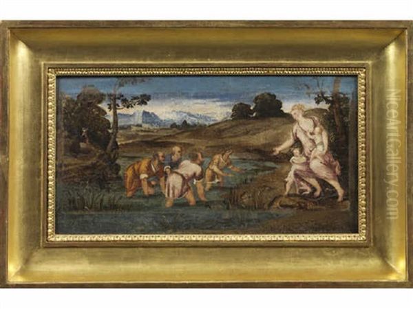 Latone Change Les Paysans En Grenouilles Oil Painting by Bonifazio de Pitati