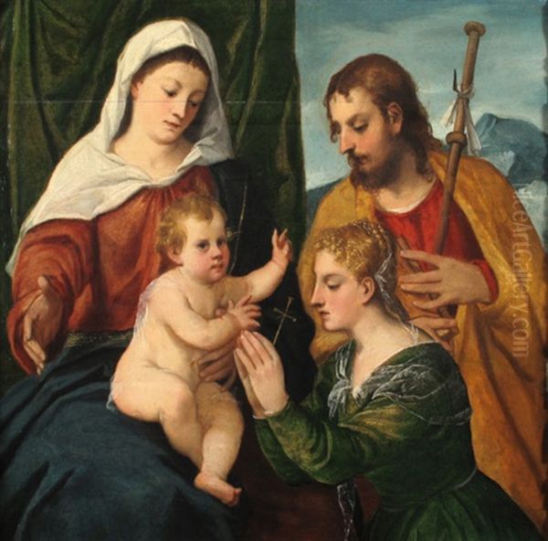 Madonna Con Bambino, San Rocco E Una Santa Oil Painting by Bonifazio de Pitati