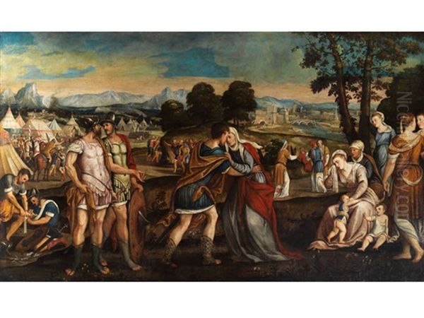 Coriolanus Wird Von Seiner Mutter Gebeten Die Stadt Rom Zu Verschonen Oil Painting by Bonifazio de Pitati