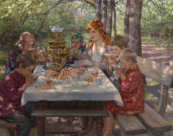 The Teacher's Guests Oil Painting by Nikolai Petrovich Bogdanov-Belsky