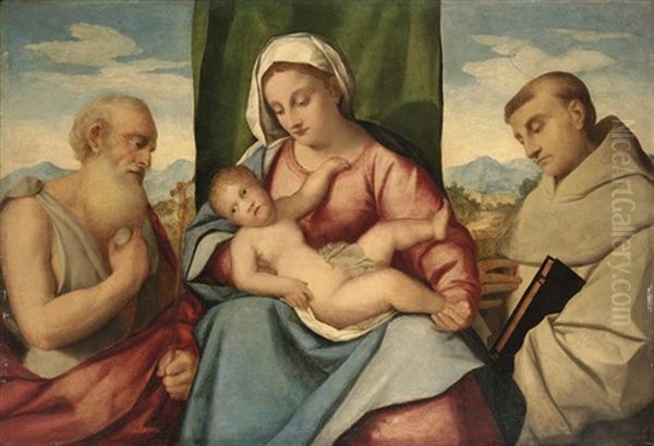 The Madonna And Child With Saints Jerome And Francis Of Assisi Oil Painting by Bonifazio de Pitati