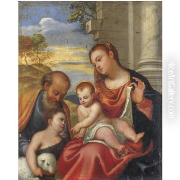 Sacra Famiglia Con San Giovannino Oil Painting by Bonifazio de Pitati