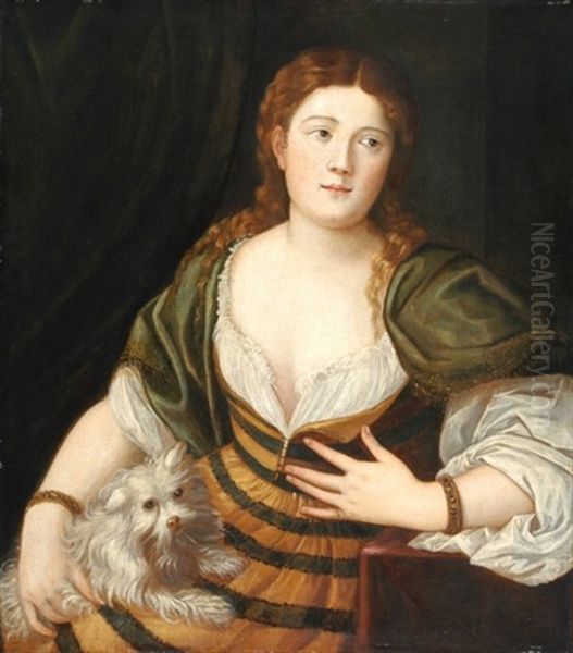 Bildnis Einer Jungen Dame Mit Malteser Hundchen Oil Painting by Bonifazio de Pitati