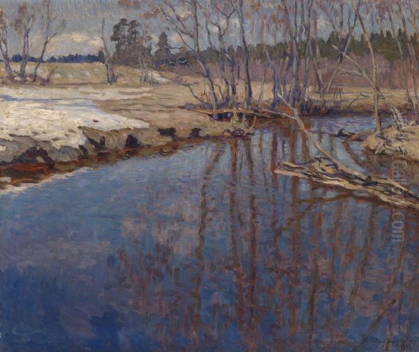 Meltwater Oil Painting by Nikolai Petrovich Bogdanov-Belsky