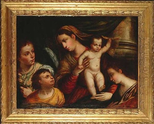 Maria Mit Kind, Johannes Dem Taufer Und Einer Heiligen Oil Painting by Bonifazio de Pitati