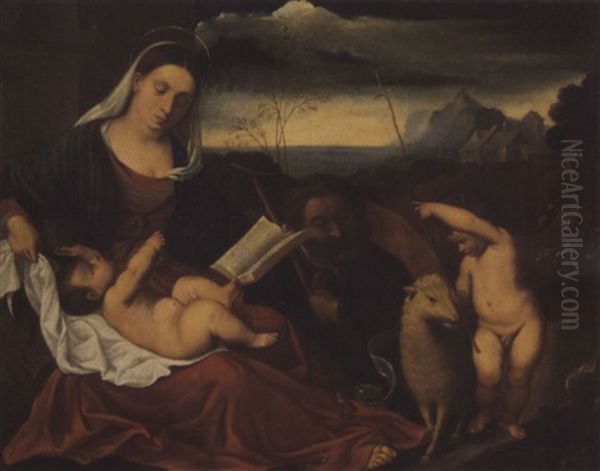 Heilige Familie Mit Johannesknaben In Landschaft Oil Painting by Bonifazio de Pitati