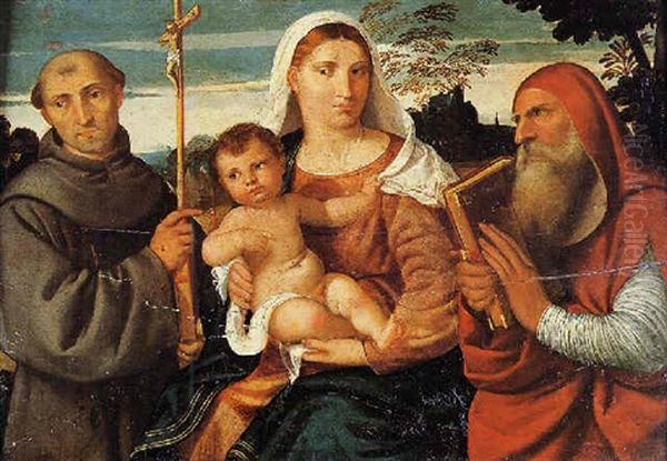 Madonna Con Bambino Tra I Santi Francesco E Girolamo In Un Ampio Paesaggio Oil Painting by Bonifazio de Pitati