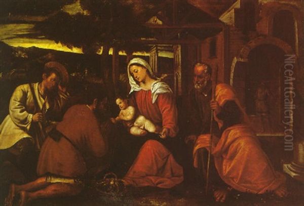 The Adoration Of The Shepherds Oil Painting by Bonifazio de Pitati