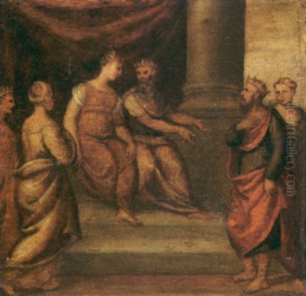 Mythological Scene: A King Being Presented To A Queen Oil Painting by Bonifazio de Pitati