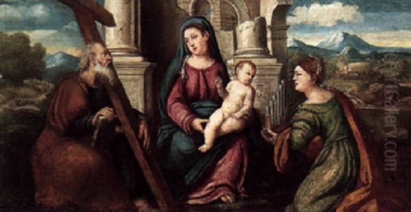 The Virgin And Child With Saints Andrew And Cecilia Oil Painting by Bonifazio de Pitati