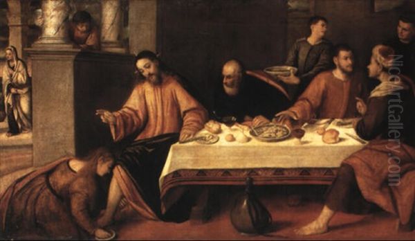 Christ In The House Of Simon The Pharisee Oil Painting by Bonifazio de Pitati