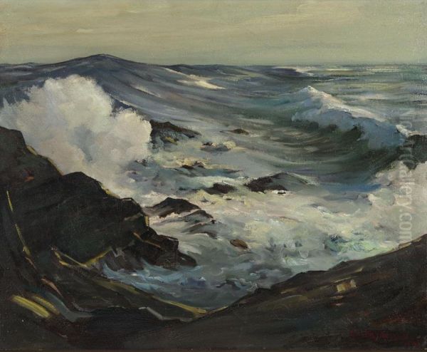 Crashing Surf, Gaspe, Quebec Oil Painting by Abraham Jacobi Bogdanove