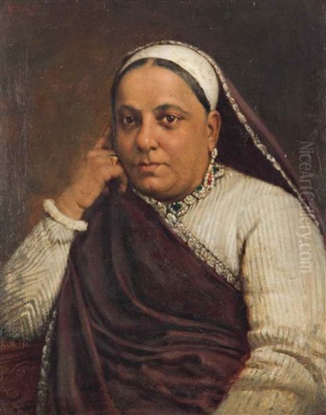 Untitled (portrait Of A Parsi Lady) Oil Painting by Manchershaw Fakirjee Pithawalla