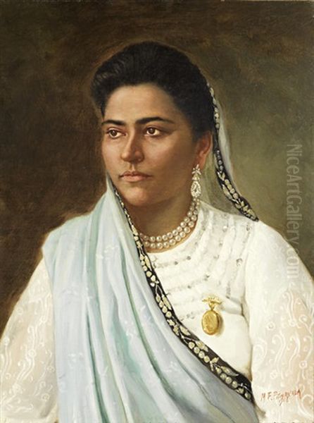 Portrait Of A Lady Oil Painting by Manchershaw Fakirjee Pithawalla