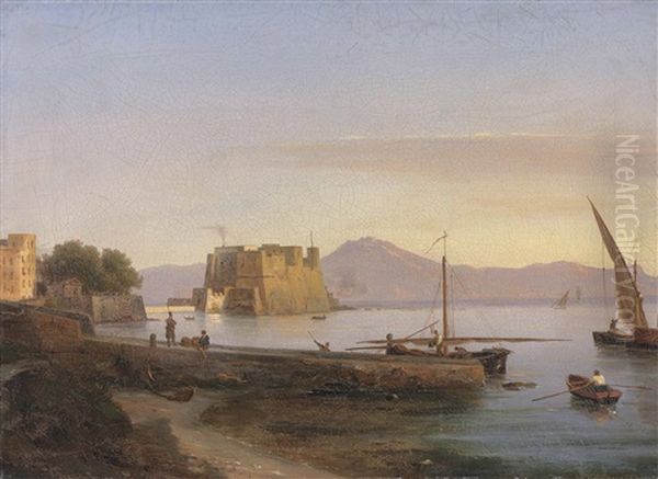 Fishermen Castel Dell' Ovo, Naples Oil Painting by Anton Sminck Pitloo