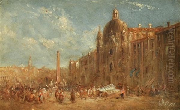 Piazza Navona Oil Painting by Anton Sminck Pitloo