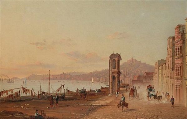 The Waterfront At Naples Oil Painting by Anton Sminck Pitloo