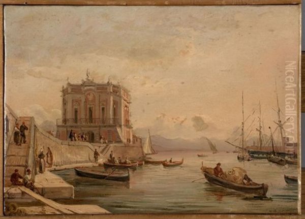 Vue Du Palazzo Del'immacolatella, Naples Oil Painting by Anton Sminck Pitloo