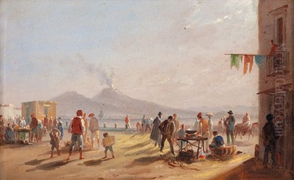 Paesaggio Con Il Vesuvio Sullo Sfondo Con Figure Oil Painting by Anton Sminck Pitloo