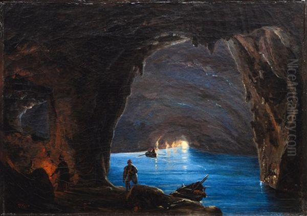 The Blue Grotto In Capri by Anton Sminck Pitloo