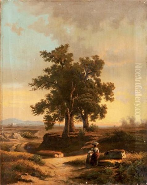 Paysage Aux Grands Arbres Oil Painting by Anton Sminck Pitloo