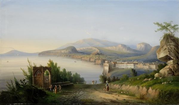 Blick Auf Den Golf Von Sorrent Mit Vesuv Oil Painting by Anton Sminck Pitloo