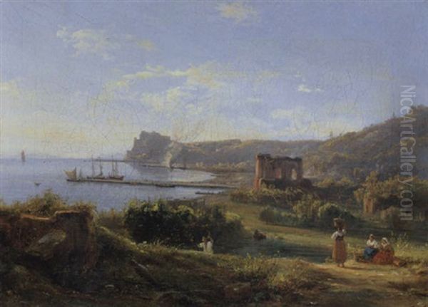 Kustenlandschaft Bei Baiae Mit Dem Dianatempel Oil Painting by Anton Sminck Pitloo