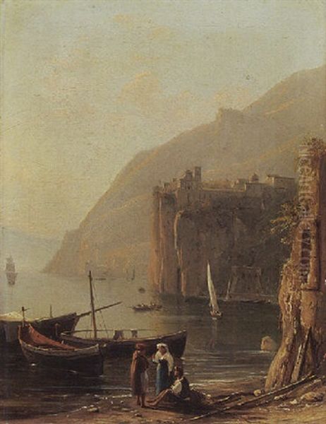 A View Of An Italian Bay Oil Painting by Anton Sminck Pitloo