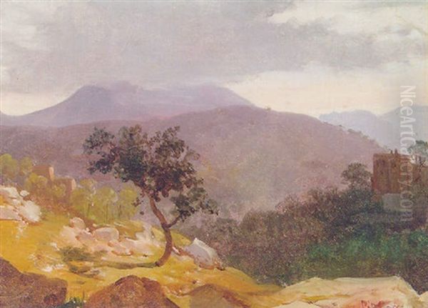 An Extensive Landscape Showing The Caves Near Tirreni by Anton Sminck Pitloo