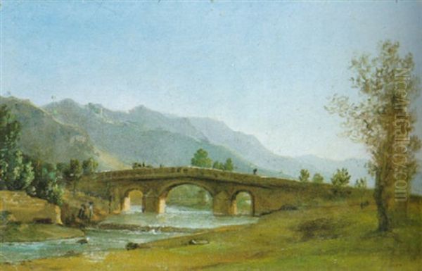 Paesaggio Fluviale Con Ponte Oil Painting by Anton Sminck Pitloo