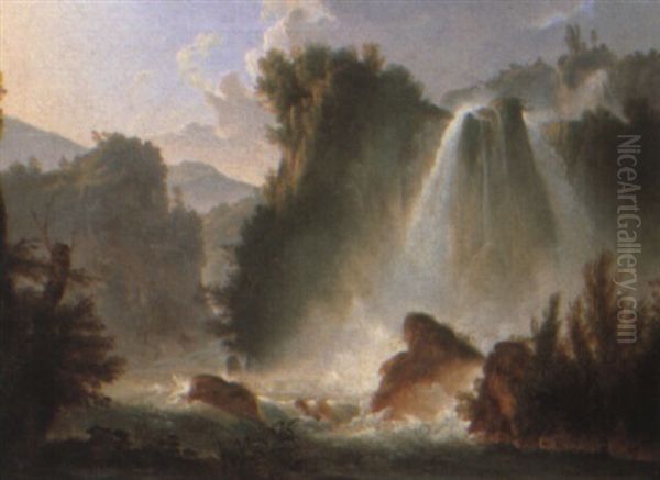 The Waterfalls At Tivoli Oil Painting by Anton Sminck Pitloo