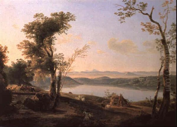 Campi Flegrei With Lago Averno Oil Painting by Anton Sminck Pitloo