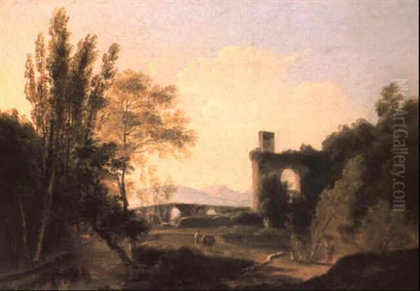 Italianate Landscape With The Aquaduct Of Claudius At Tivoli Oil Painting by Anton Sminck Pitloo